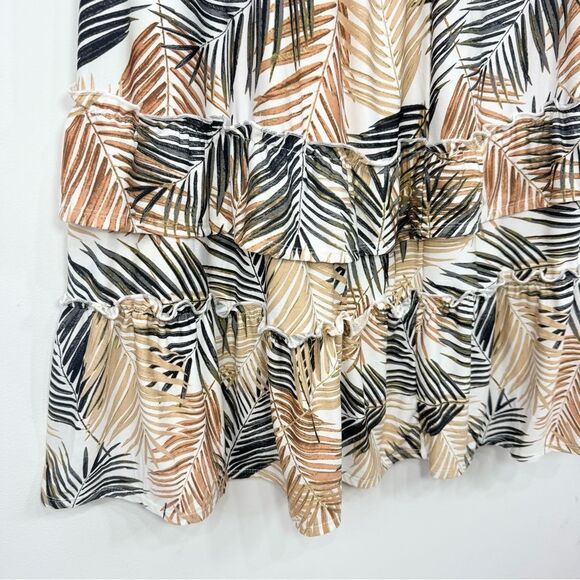 Robert Louis White Brown Tropical Palm Leaf Print Iered Ruffle Maxi Skirt NEW - Picture 11 of 13